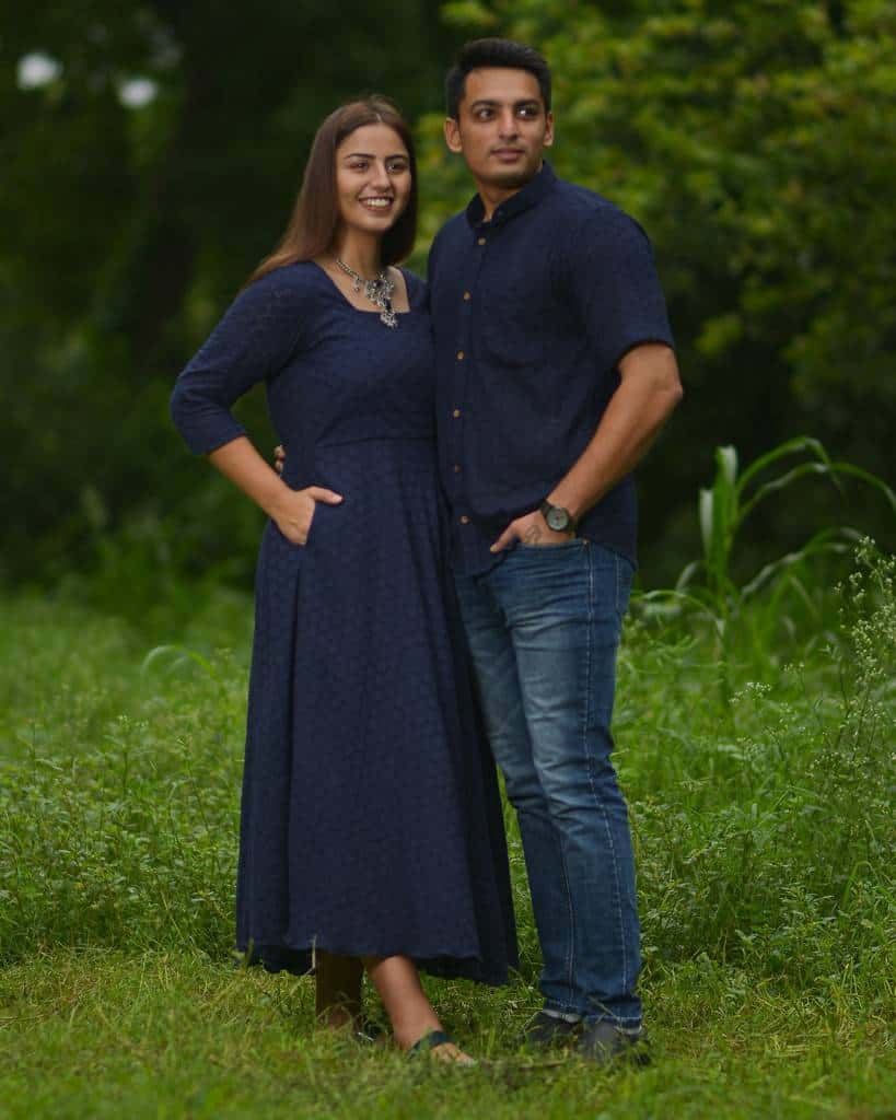 Ink Blue Cutwork Long Dress Couple