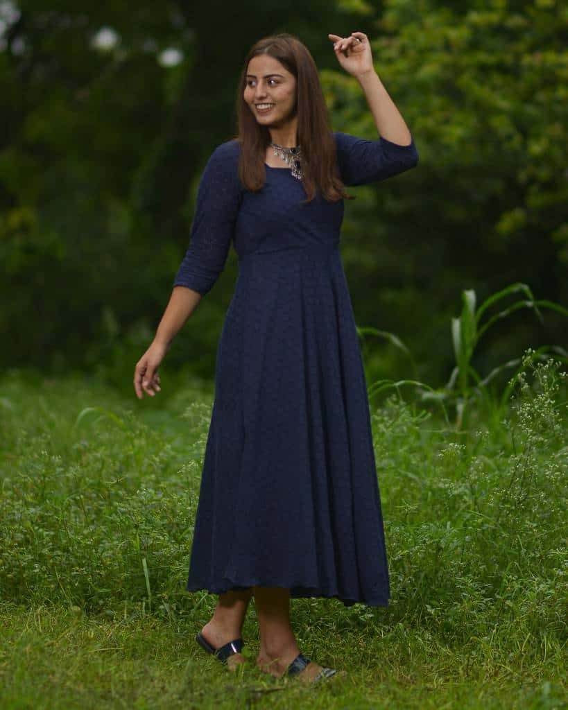 Ink Blue Cutwork Long Dress