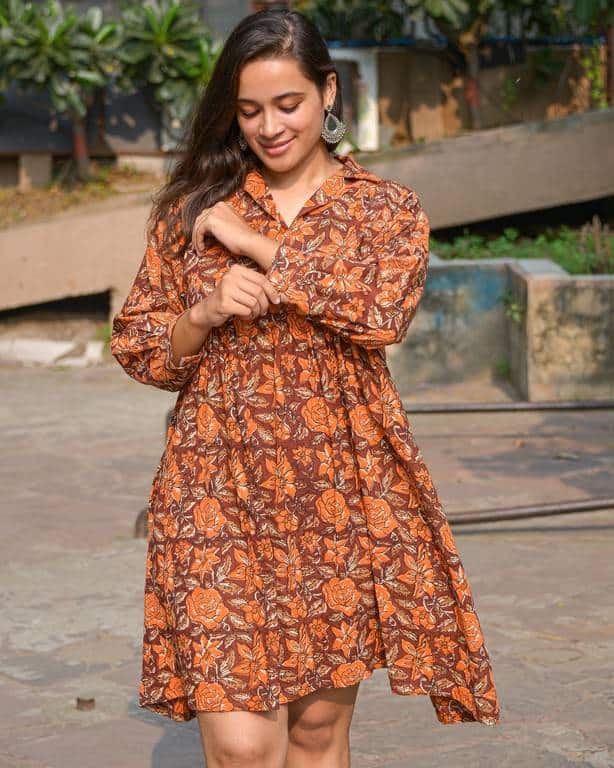 Brick Rose Shirt Nursing Dress