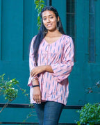 Carnation Pink Ikat Short Nursing Kurti