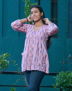 Carnation Pink Ikat Short Nursing Kurti