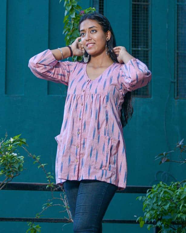 Carnation Pink Ikat Short Nursing Kurti