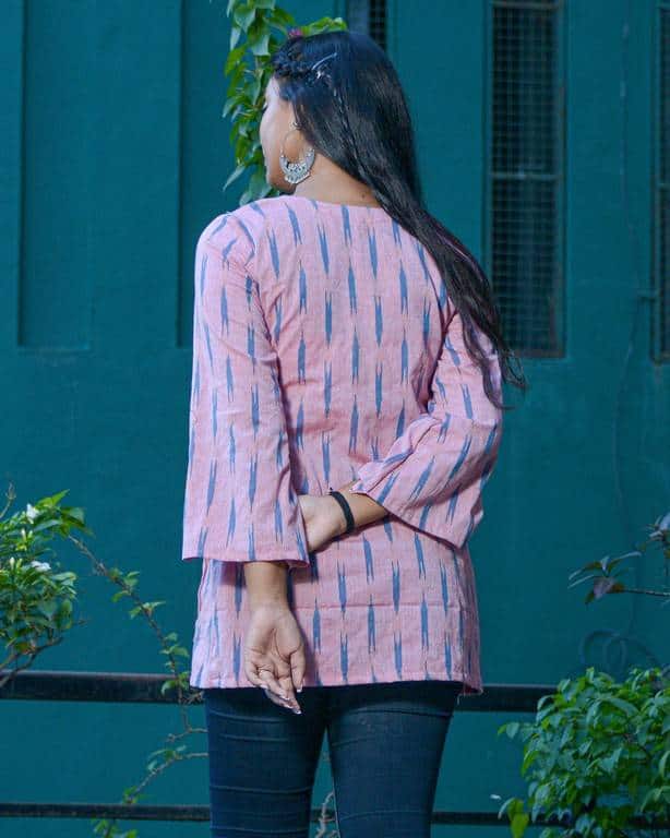Carnation Pink Ikat Short Nursing Kurti