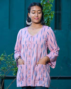 Carnation Pink Ikat Short Nursing Kurti