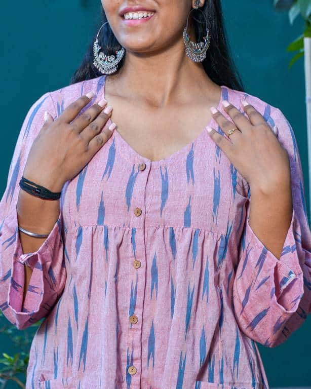 Carnation Pink Ikat Short Nursing Kurti