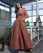 Cinnamon Whirl Slit Kirtle Dress