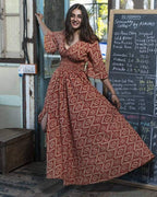 Cinnamon Whirl Slit Kirtle Dress