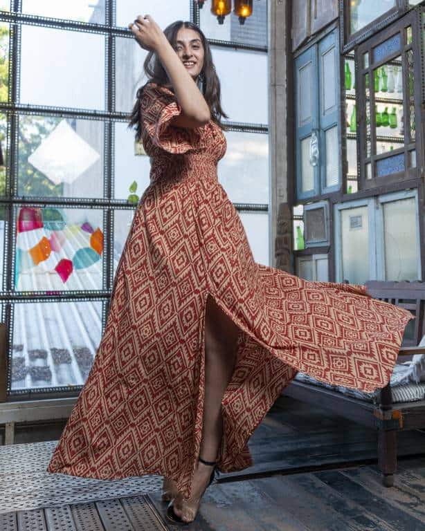 Cinnamon Whirl Slit Kirtle Dress