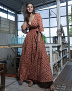 Cinnamon Whirl Slit Kirtle Dress