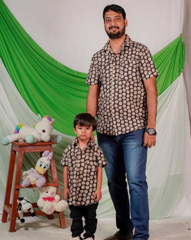 Black Floral Father Kids Twinning