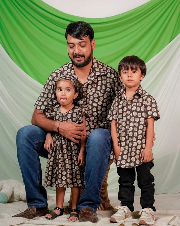 Black Floral Father Kids Twinning