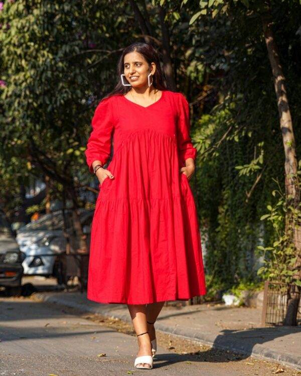 Cherry Red Tiered Maternity Dress