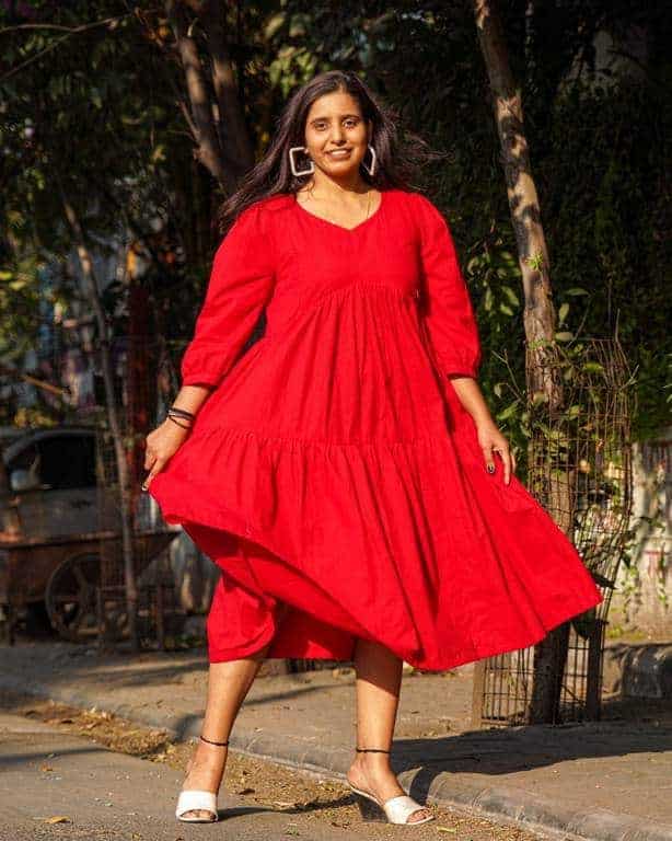 Cherry Red Tiered Maternity Dress