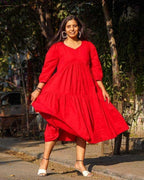 Cherry Red Tiered Maternity Dress