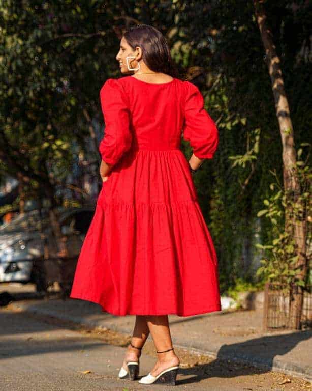 Cherry Red Tiered Maternity Dress