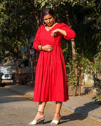 Cherry Red Tiered Maternity Dress