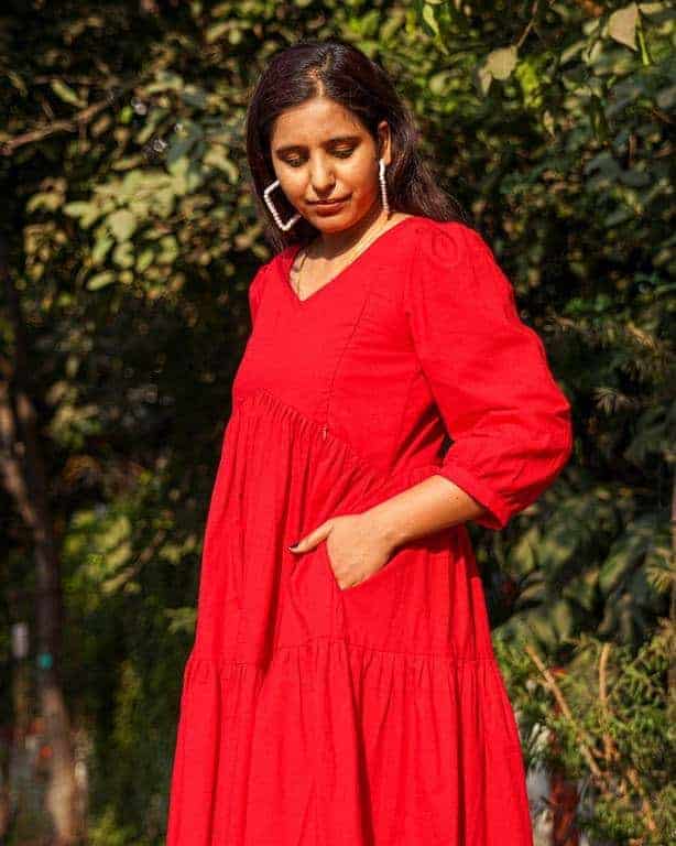 Cherry Red Tiered Maternity Dress