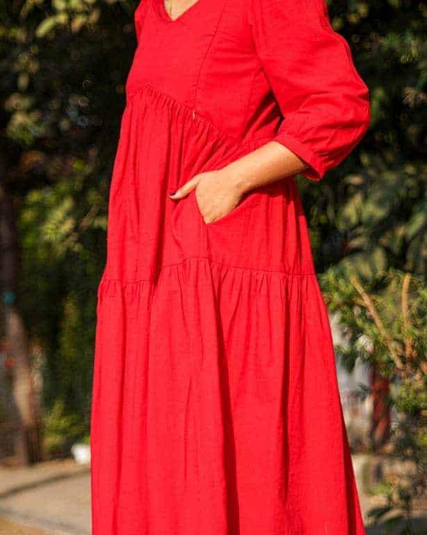 Cherry Red Tiered Maternity Dress