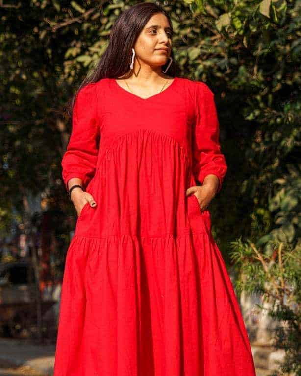 Cherry Red Tiered Maternity Dress