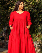Cherry Red Tiered Maternity Dress