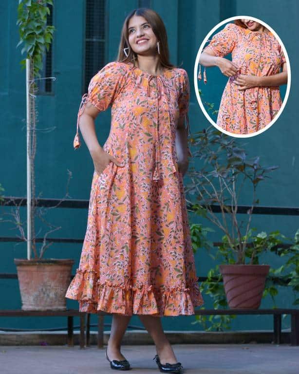 Coral Pearl Frill Nursing Dress