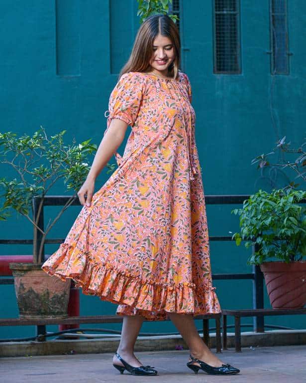 Coral Pearl Frill Nursing Dress