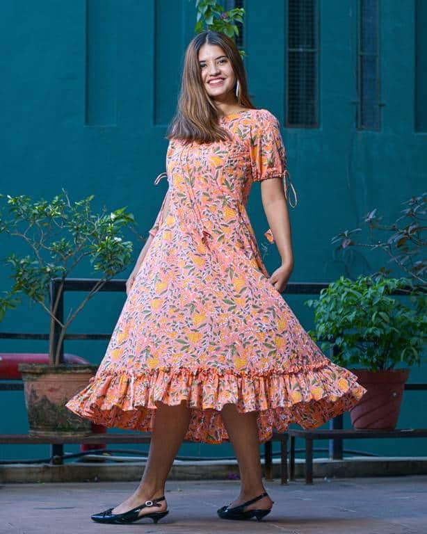 Coral Pearl Frill Dress