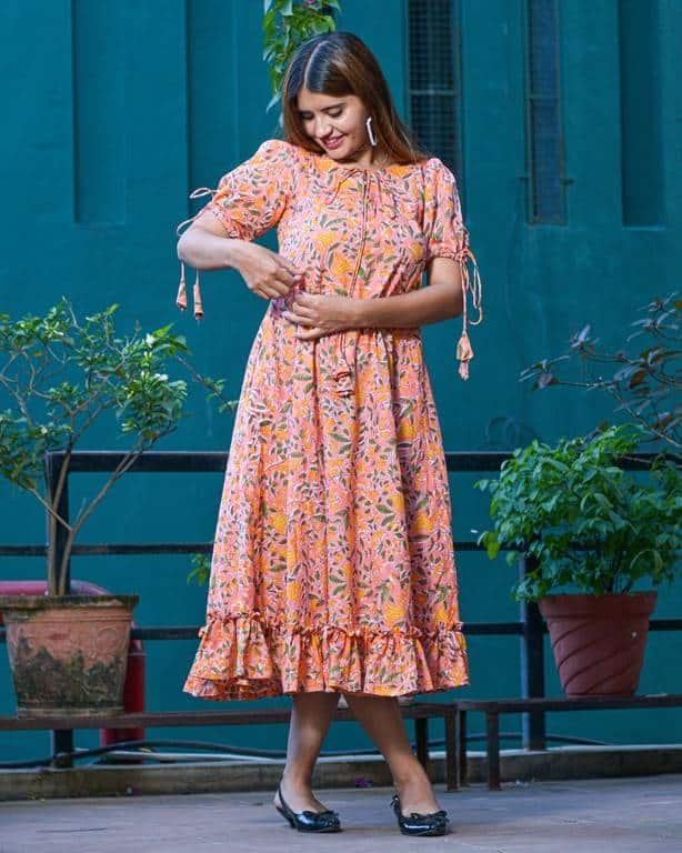 Coral Pearl Frill Nursing Dress