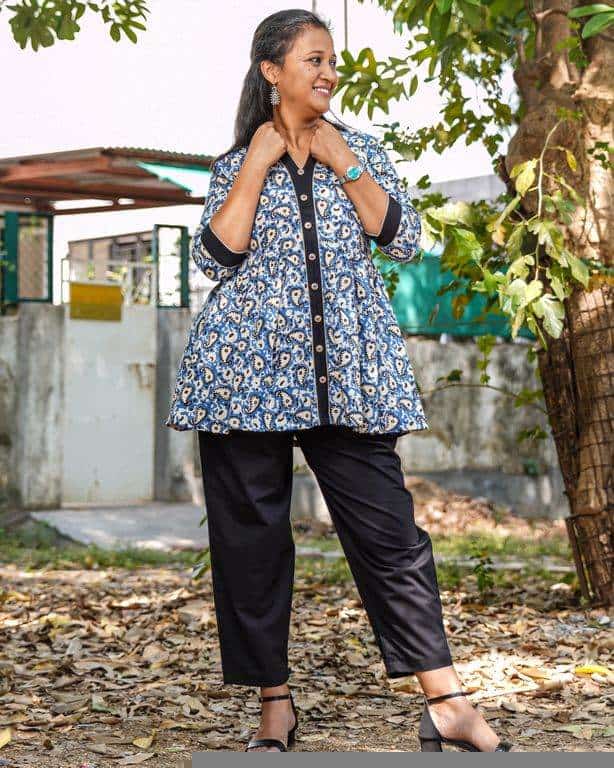 Blue Blossom Maternity Short Kurti