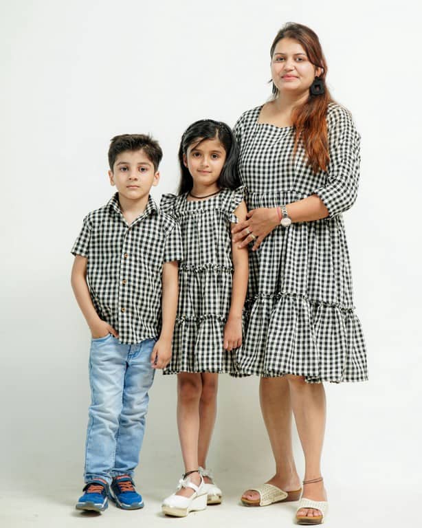 Ikat Checkered Mom Kid Twinning