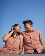 Brick Red Striped Halter Midi Couple Set