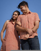 Brick Red Striped Halter Midi Couple Set