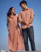 Brick Red Striped Halter Midi Couple Set