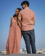 Brick Red Striped Halter Midi Couple Set