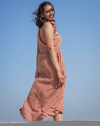 Brick Red Striped Halter Midi Maternity Dress