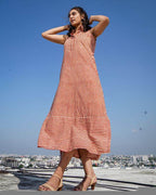 Brick Red Striped Halter Midi Dress