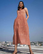 Brick Red Striped Halter Midi Dress