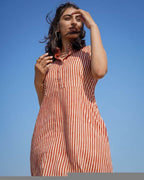 Brick Red Striped Halter Midi Maternity Dress