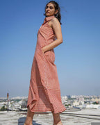 Brick Red Striped Halter Midi Dress