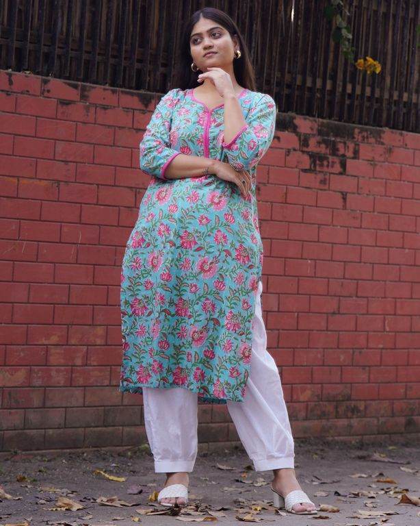 Aqua Floral Maternity Kurti Secondary image