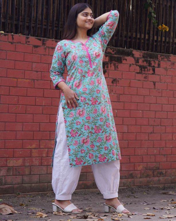 Aqua Floral Maternity Kurti