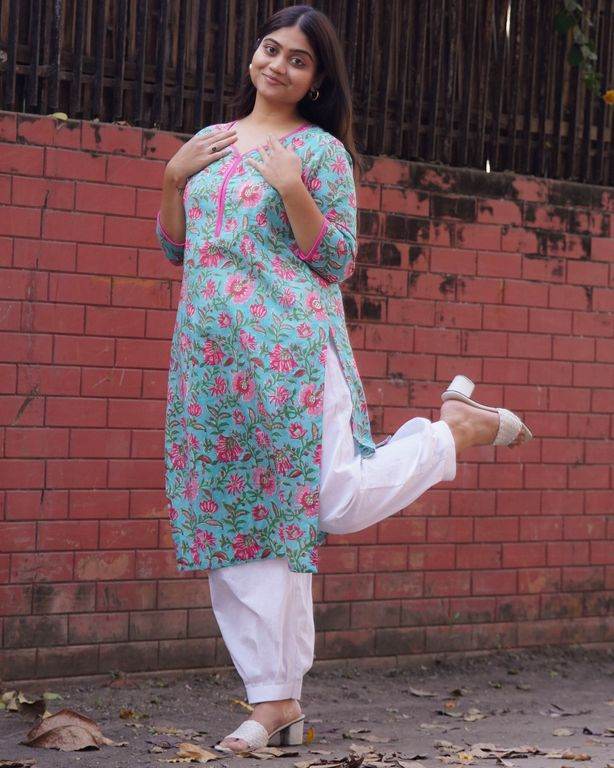 Aqua Floral Maternity Kurti