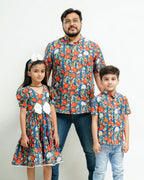 Crimson Blue Floral Father Kids Twinning