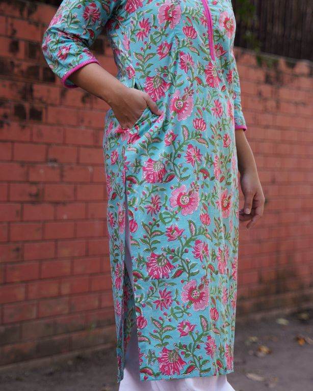 Aqua Floral Maternity Kurti