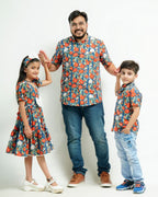 Crimson Blue Floral Father Kids Twinning
