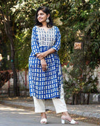 Blue Fish Print Straight Maternity Kurta