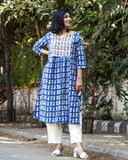 Blue Fish Print Straight Maternity Kurta