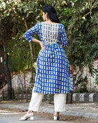 Blue Fish Print Straight Maternity Kurta