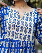 Blue Fish Print Straight Kurta