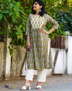 Mustard Block Print Kurti